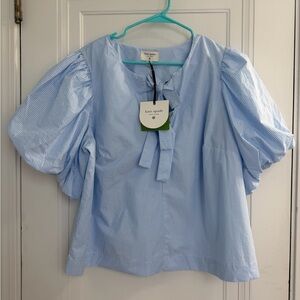 Kate Spade x Target Light Blue Puff Sleeve Striped  Tie Front Blouse XXL NWT